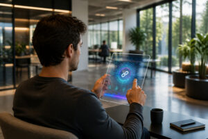 Interaction futuriste avec une tablette transparente