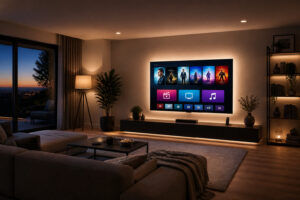 Salon moderne avec divertissement immersif
